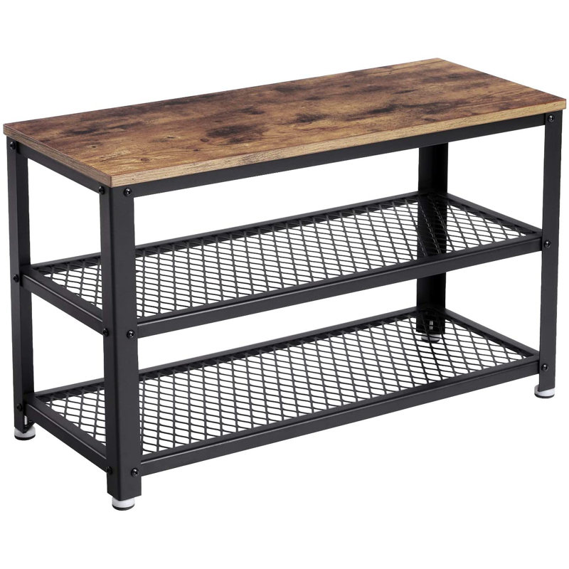 8 Pair Shoe Storage Bench, Rustic Brown/Black
