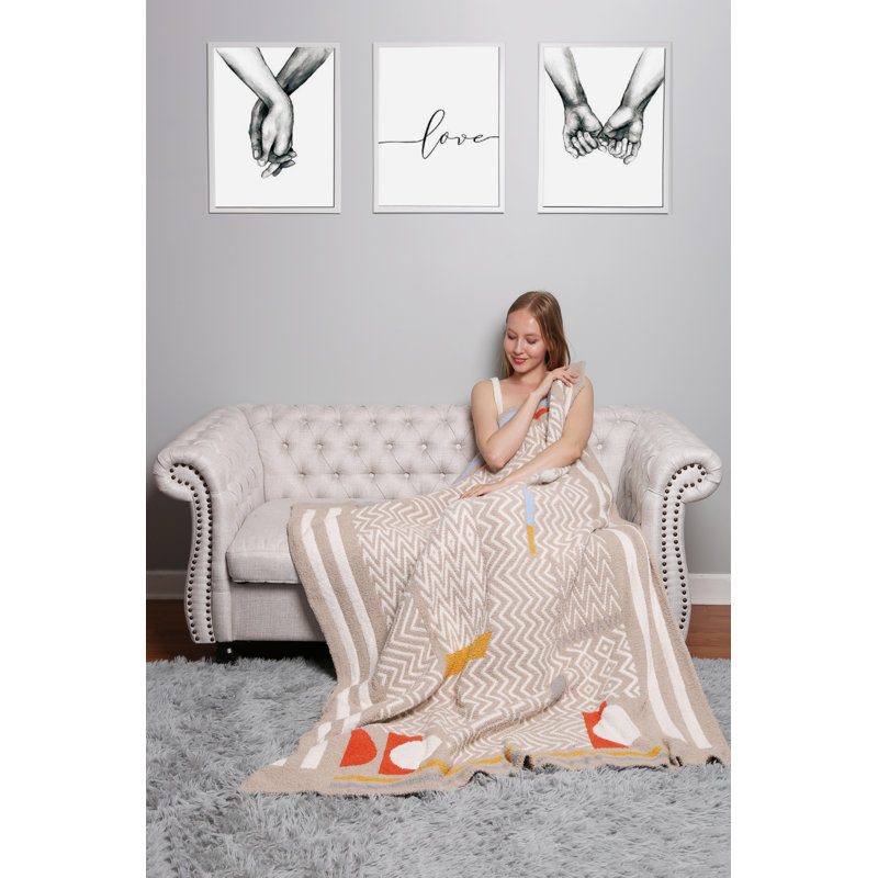 Jeté de luxe à motif géométrique , Beige