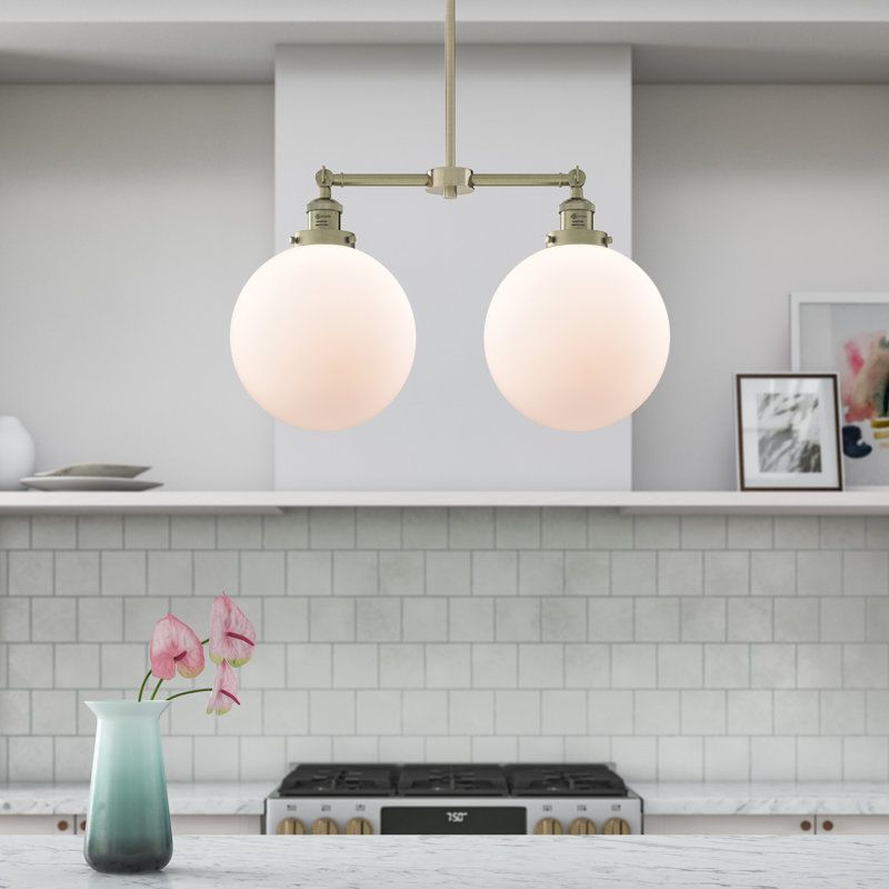2 - Light Kitchen Island Pendant, Antique Brass, Matte White