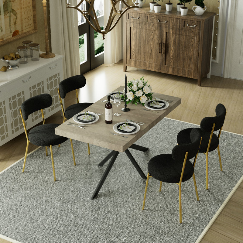 Table de salle à manger rectangulaire extensible de 55,11 po à 70,86 po avec 4 chaises, Noir et or, 5