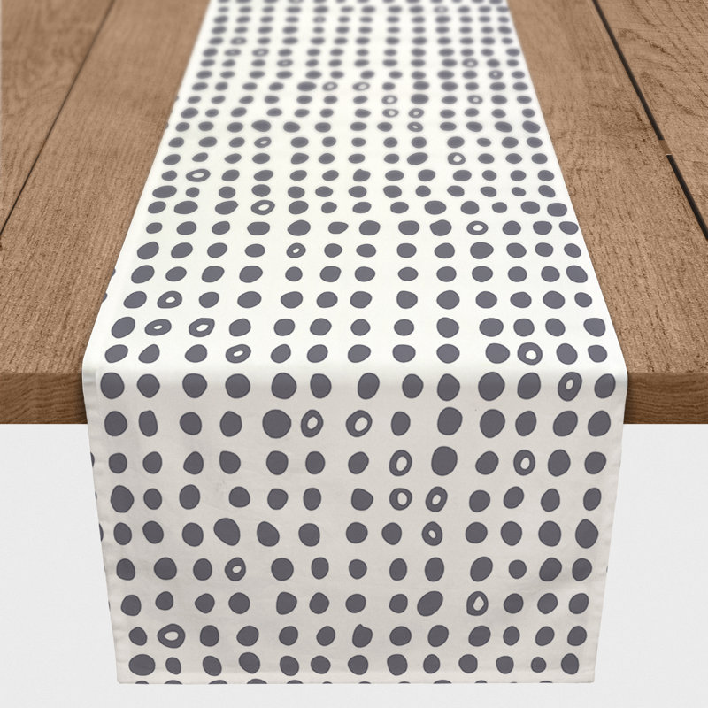 Devinn Polka Dots Table Runner, Dark Gray, 90" x 16"