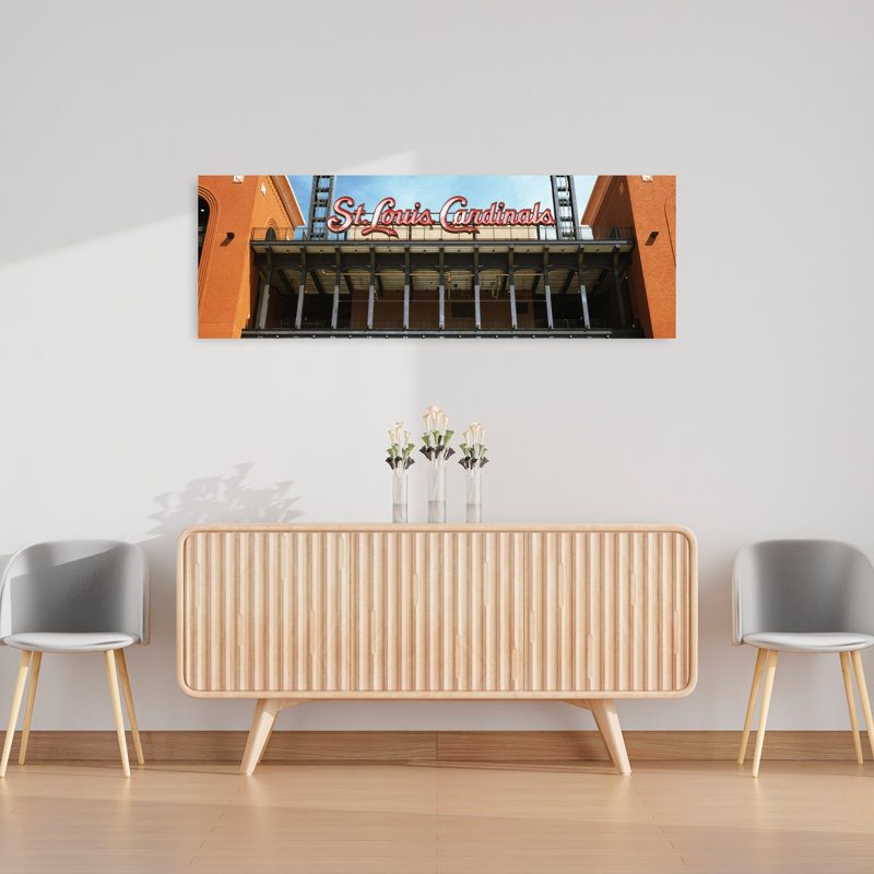 Low angle view of the Busch Stadium in St. Louis Missouri USA 1 Piece Wrapped Canvas Panoramic Wall Art, Orange/Black