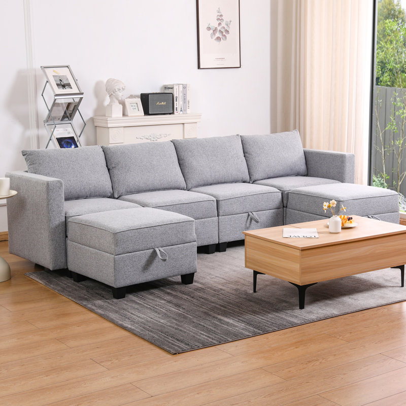 Canapé modulaire convertible modulaire avec siège de rangement, conception en forme de U, méridienne réversible, idéal pour les espaces de vie flexibles