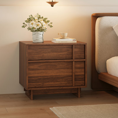 Table polyvalente de style Mid-Century, 2 tiroirs et rangement ouvert, table de chevet et canapé d'appoint au fini noyer