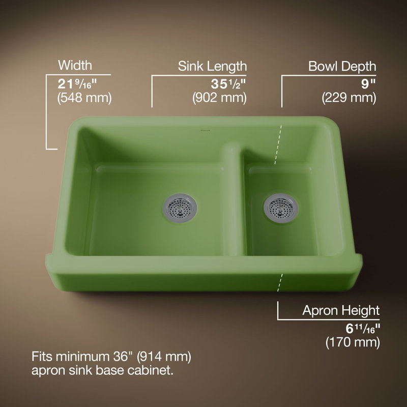 Whitehaven 36" L x 22" W Double Basin Farmhouse/Apron Kitchen Sink, Fresh Green