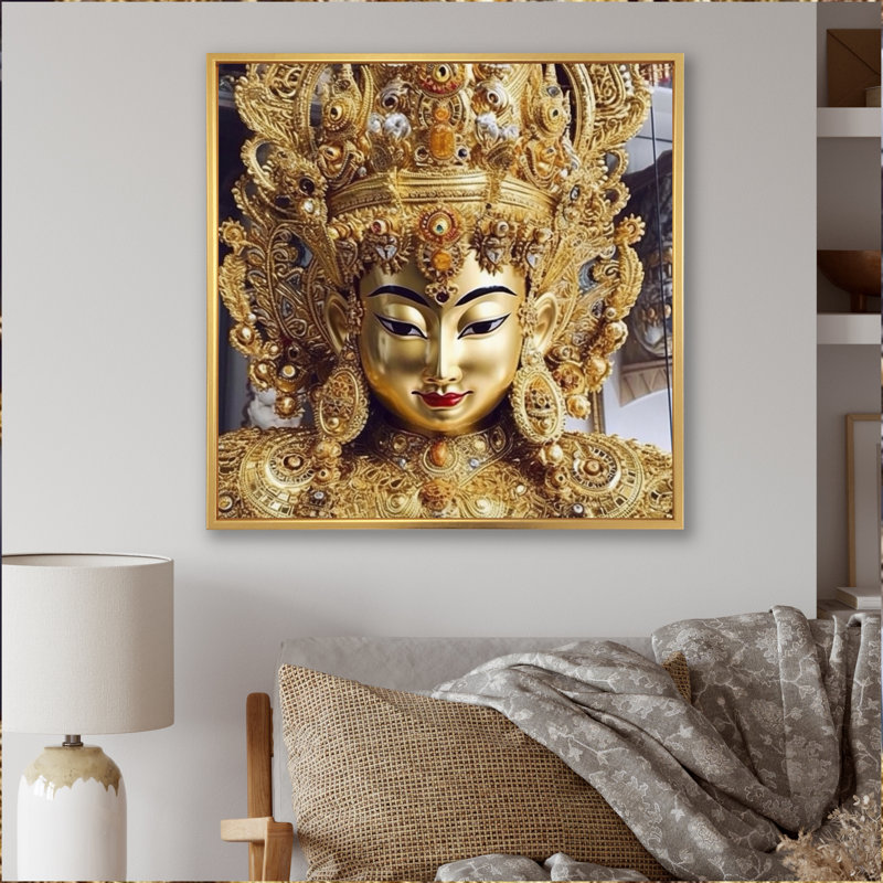«Golden Hindu Goddess Statue», reproduction sur toile, Cadre flottant doré, H 36 po x l 36 po x P 1,5 po