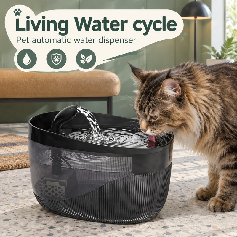 74oz/2.2L Automatic Pet Fountain with dual flow modes and 4 replacement filters, designed for indoor cats, dogs, and small animals.