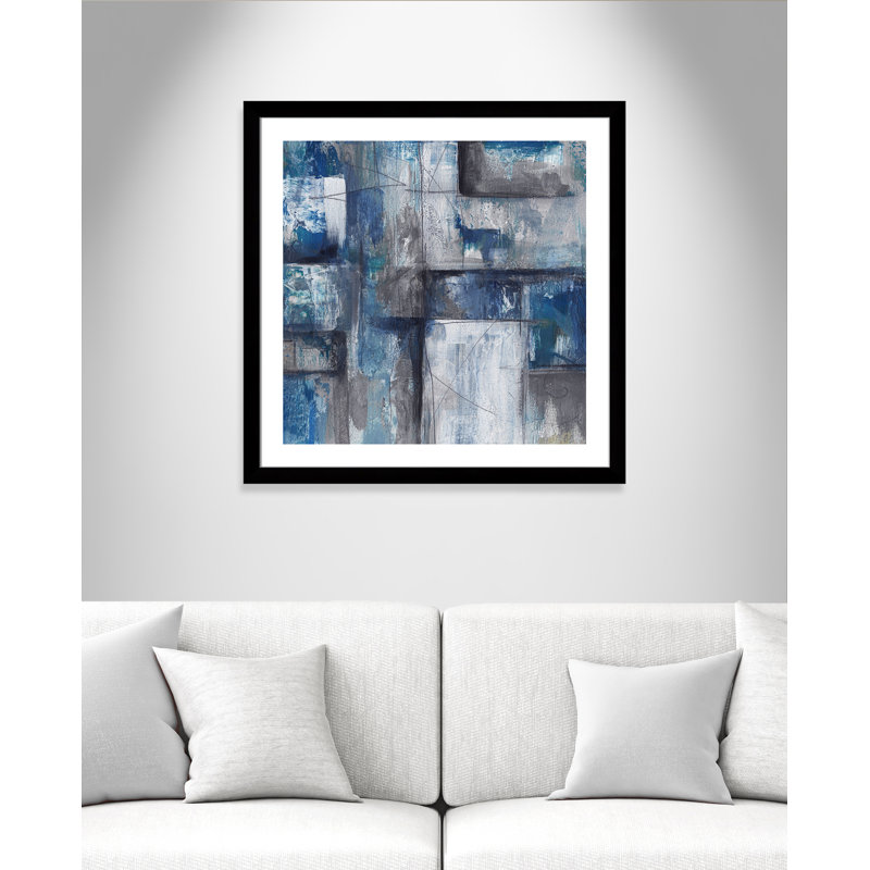 Patchwork abstrait II - peinture encadrée, Papier encadré noir mat, H 33,5 po x l 33,5 po x P 1,25 po