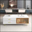 Table basse moderne blanche avec 2 portes de rangement en verre, 4 tiroirs, des pieds en métal doré et un éclairage multicolore de 47,2 po