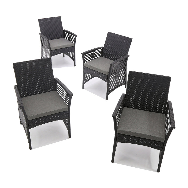 Chaise de patio en osier / rotin avec coussins Sebastia, Noir