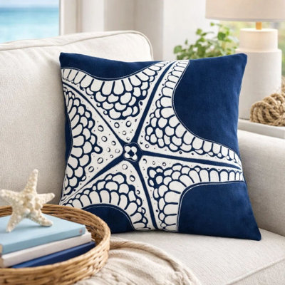 Housse de coussin décoratif, conception étoile de mer, velours indigo côtier 20 po
