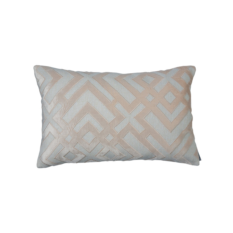 Karl Velvet Lumbar Pillow Cover & Insert, 14" x 22" , Ivory/Platinum