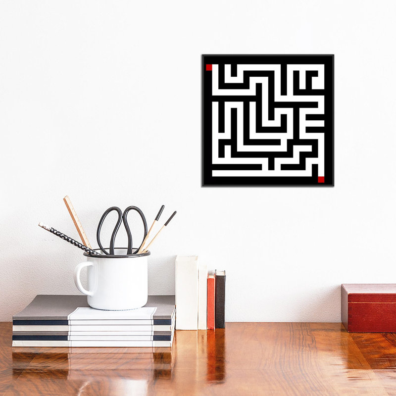 Albree Modern Labyrinth, impression sur toile, H 18 po x l 18 po x P 1,5 po, Toile avec cadre noir, Pas de tapis