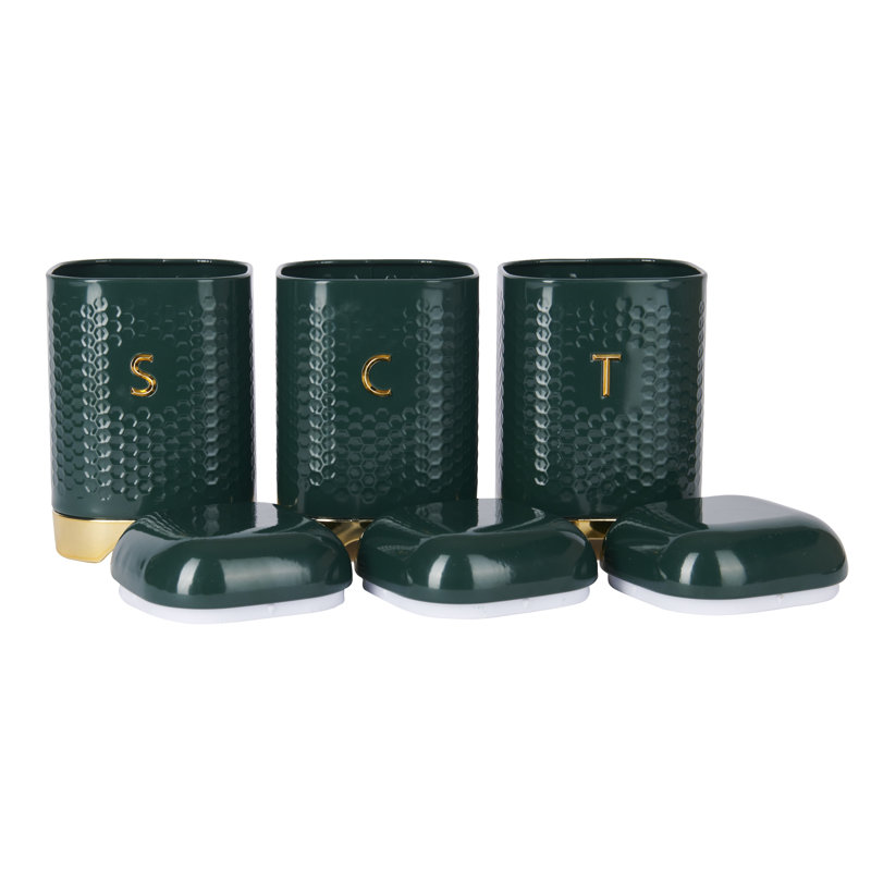 KitchenCraft Lovello 3 Piece Coffee, Tea, & Sugar Jar Set, Green/Gold