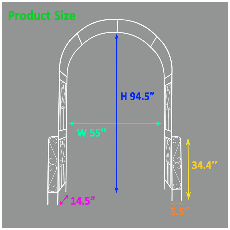 Support en métal pour arche de jardin, Blanc, crème