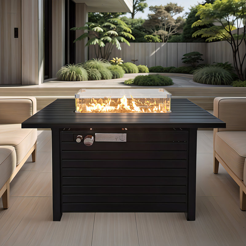 Sedillo Rectangle Steel Propane Smokeless Fire Pit Table with Hidden Fuel Tank, Black