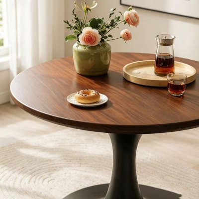 Modern Round Dining Table with Sturdy Metal Base for Small Spaces