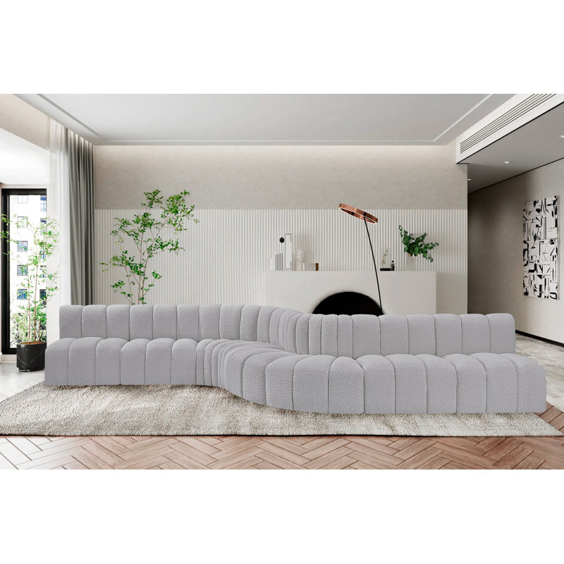 Canapé et méridienne rembourrés Hygerta, Tissu gris bouclé