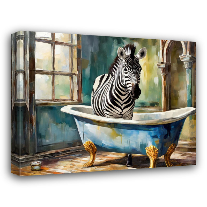 «Zebra Bathaign» sur toile, H 15 po x l 18 po