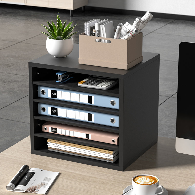 Black Wood 5-Compartment Adjustable Literature Organizer