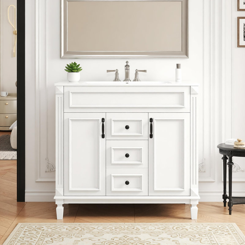 36'' Bathroom Vanity with Top Sink, Modern Bathroom Storage Cabinet with 2 Soft Closing Doors and 2 Drawers, Single Sink Bathroom Vanity 