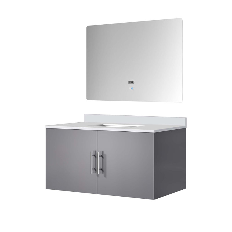 Versatile Bathroom Vanity With Premium Quartz Top And LED Mirror For Enhanced Functionality, Dark Gray, White