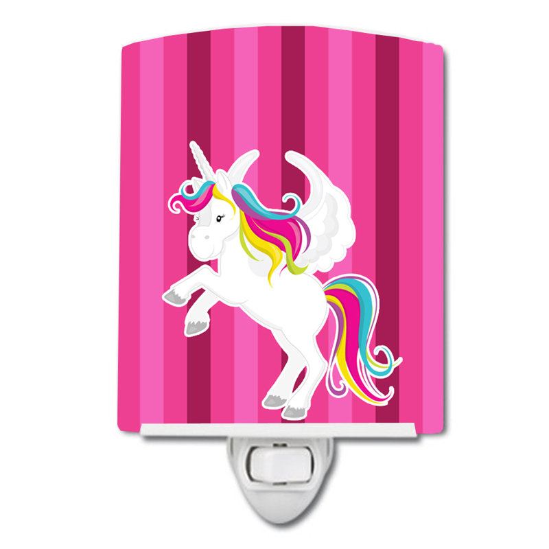 Éclairage de nuit en céramique à rayures licorne