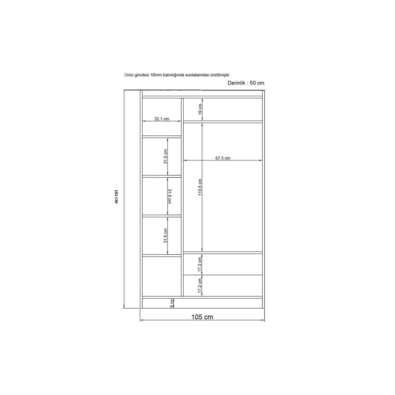 Berend 3 Door Manufactured Wood Wardrobe, 189cm H x 54cm W x 30cm D
