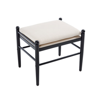 Linen Upholstered Ottoman With Solid Wood Legs