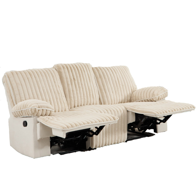 Canapés confortables en velours côtelé, fauteuil inclinable manuel beige avec porte-gobelets pour la maison
