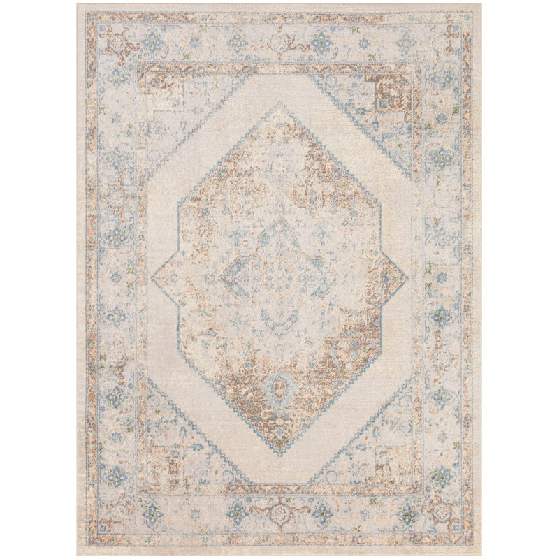 Tapis ivoire lavable à la machine Haydel, Rectangle 5 pi 3 po x 7 pi