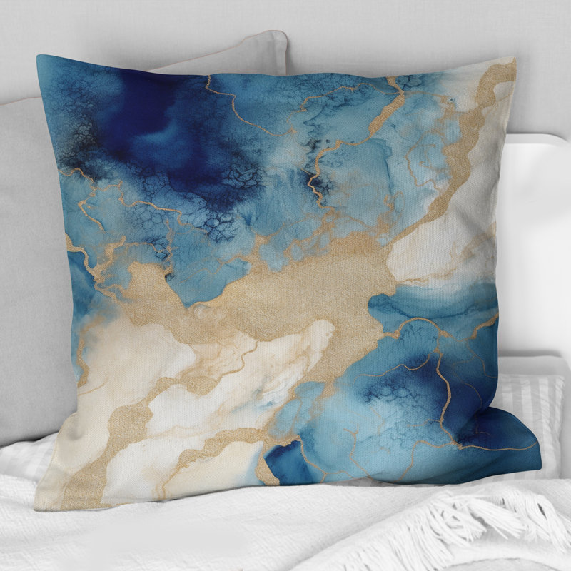 Coussin bleu et or Marble Clouds - Fractals, Square 16"