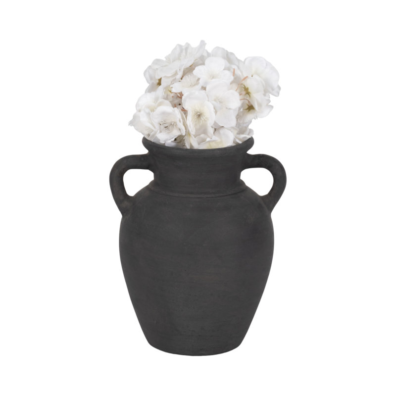 Keneen Handcrafted Terracotta Pottery Vase with Amphora Shape and Handles - Rustic Decorative Accent for Home Decor, Black
