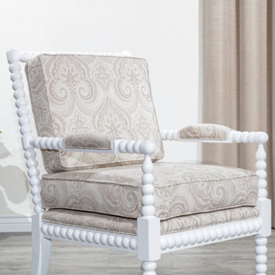 Chaise blanche à broche blanche avec détails cachemire taupe, base en bois franc stable, chaise en L 33,25 po, durabilité, assise de 16 po de hauteur, 53 lb