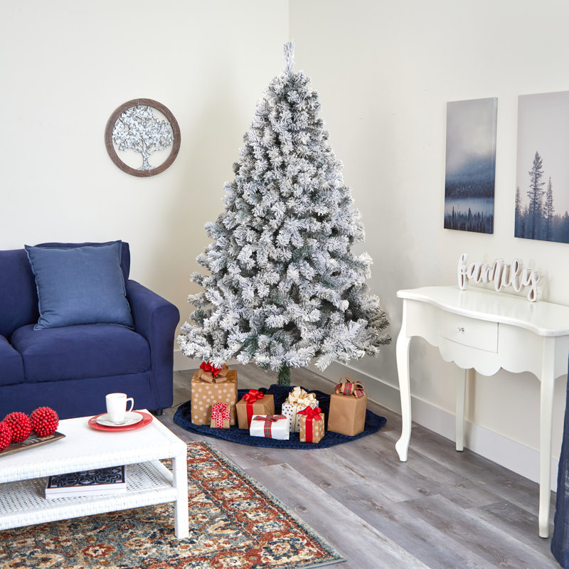 Arbre de Noël artificiel pin floqué, H 6 pi