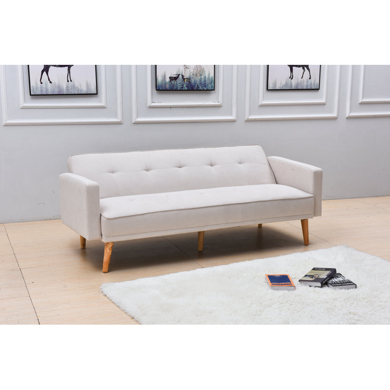 Sindelar 78" Wide Square Arm Convertible Sofa, Cream