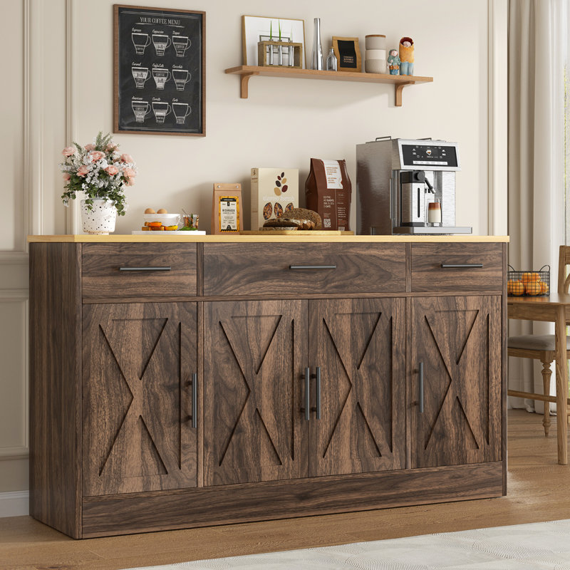 53.4" Sideboard With 3 Drawers, Brown