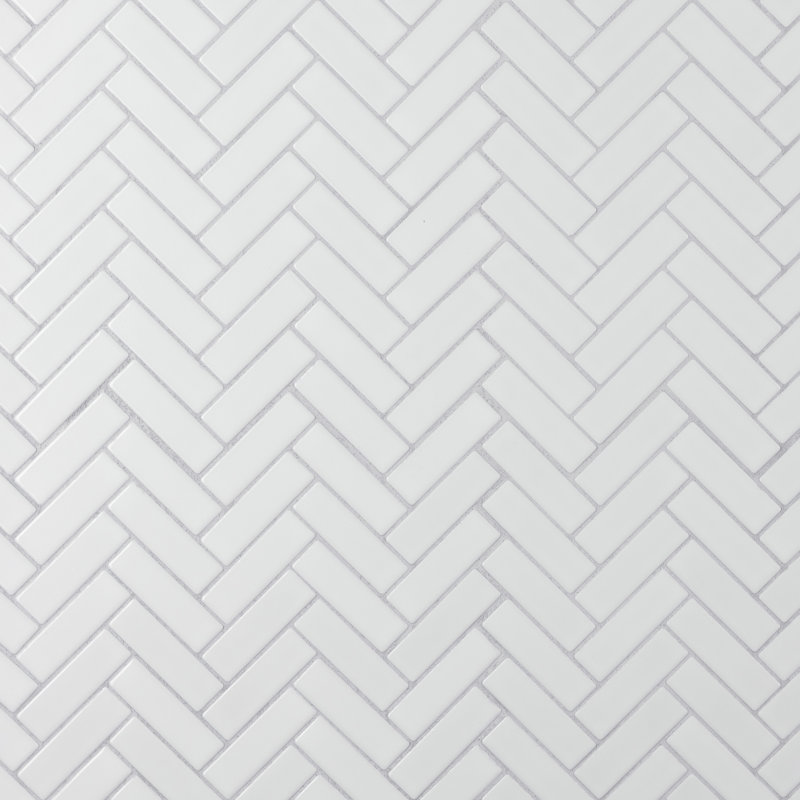 Metro Brick Herringbone 10-5/8 " x 12-1/2 " Porcelain Mosaic Floor and Wall Tile, Glossy White
