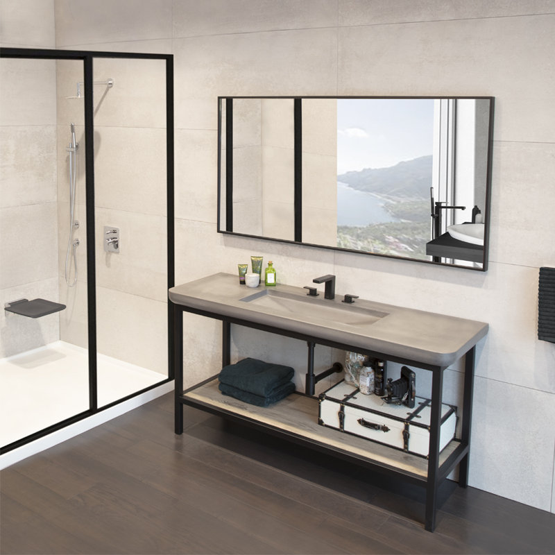 Eleganza Widespread Bathroom Faucet with Drain Assembly, Matte Black, Lever Handle