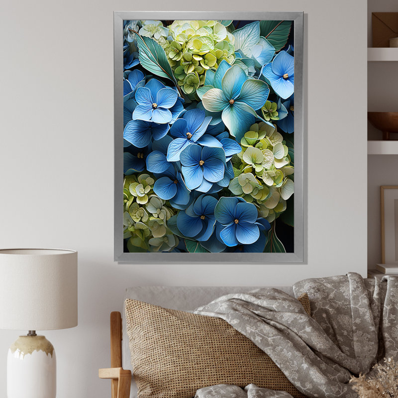 Fleurs d'hortensias méticuleusement rendues, Cadre photo argenté, H 32 po x l 24 po x P 1 po