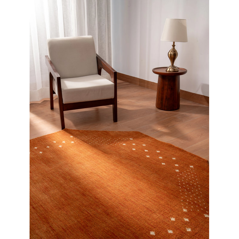 Anley Hand Knotted Loom Wool Eco-Friendly Area Rugs - Octagon, Orange Color, Contemporary Modern Design, High Pile Thick Handmade Anti Skid Area Rugs for Living Room, Bed Room
