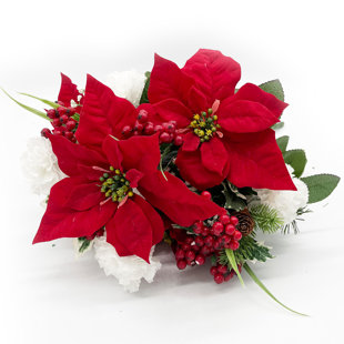 BLOSMON Poinsettias Artificial Christmas Flowers: 2 Pcs Red Fake Floral  Ball Centerpieces for Tables Decorations Silk Faux Poinsettia Winter  Holiday