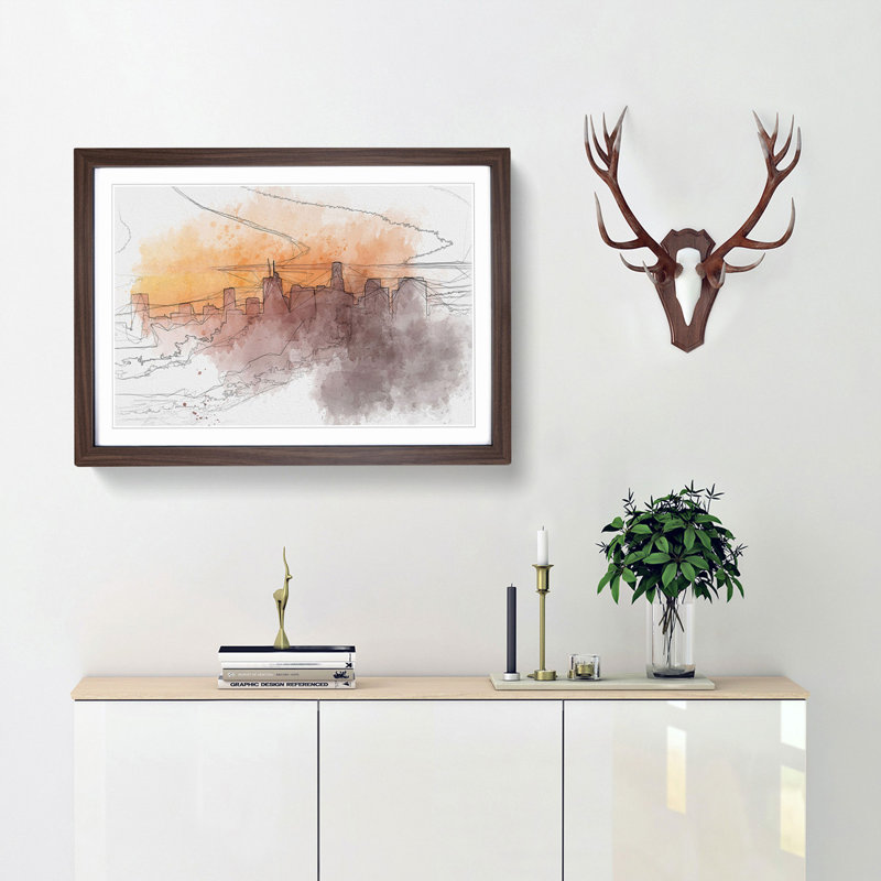 Downtown Los Angeles at Sunset in Abstract - Picture Frame Graphic Art Print, 36cm H x 48cm W x 2cm D, Walnut Framed