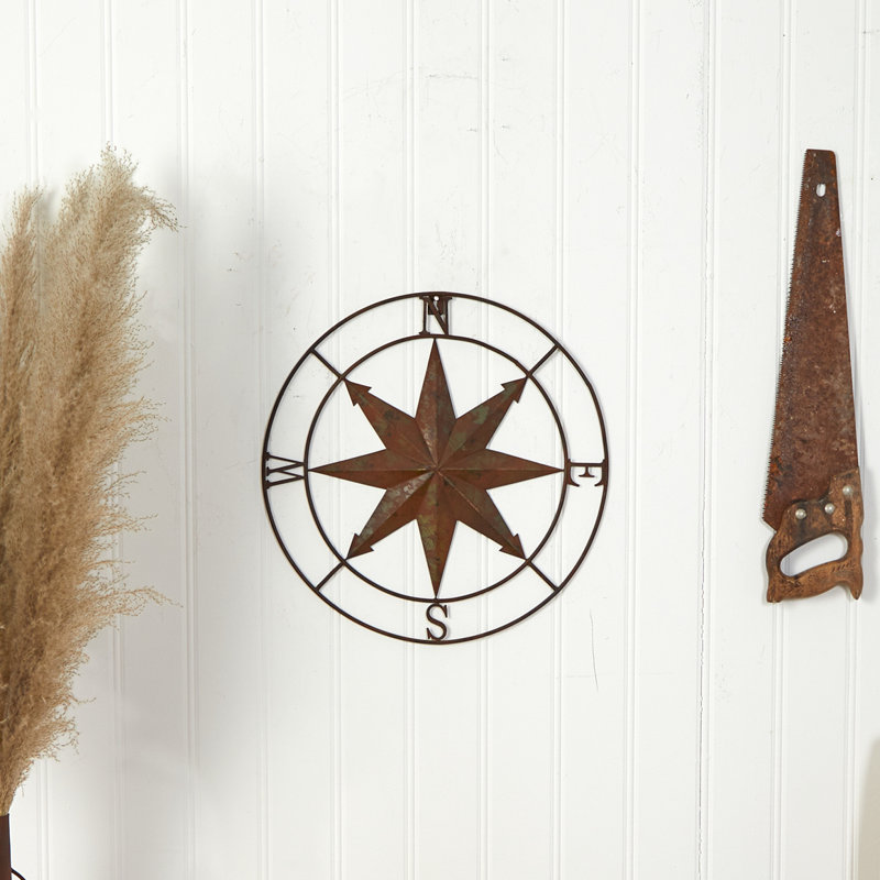 Décoration murale boussole en métal délavé, Cuivre, H 18 po x l 18 po x P 2 po