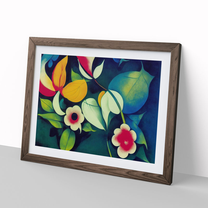 Exhilarating Tropical Flowers - Single Picture Frame Painting, 46cm H x 64cm W x 2cm D, Walnut Framed