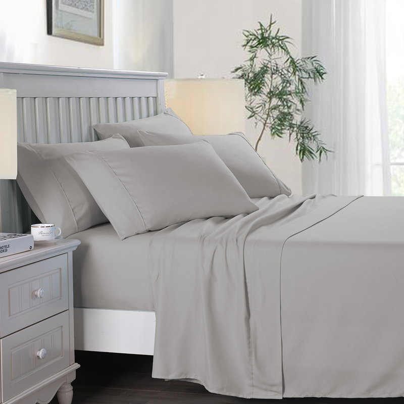 Ensemble de draps 6 pièces en microfibre brossée douce, résistant à la décoloration et aux taches, Très grand, gris