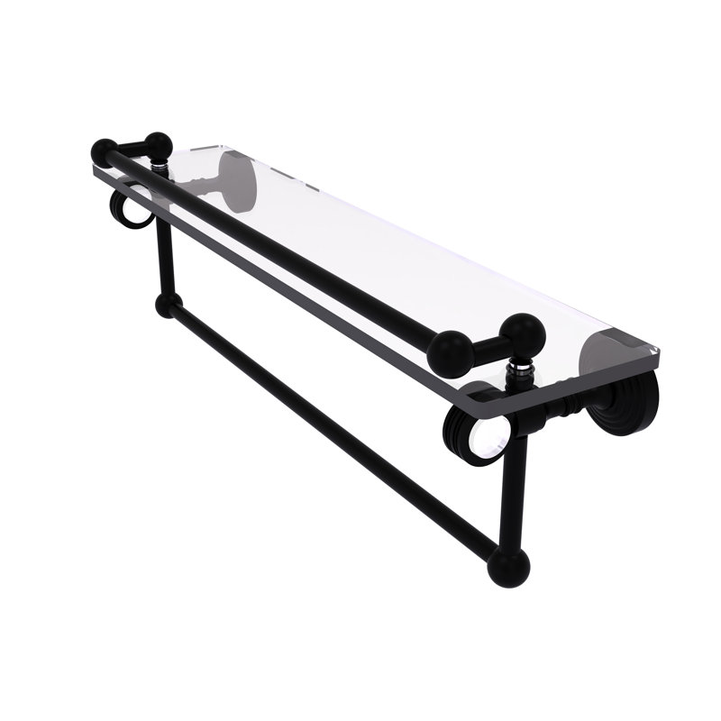 Tablette en verre avec barre de tour Jarrell, Noir mat, H 5,5 po x l 22 po x p 6,8 po