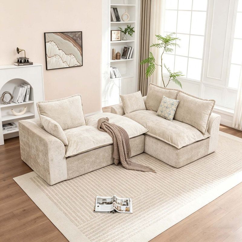 Canapé modulaire en L avec confort en forme de nuage et sans assemblage