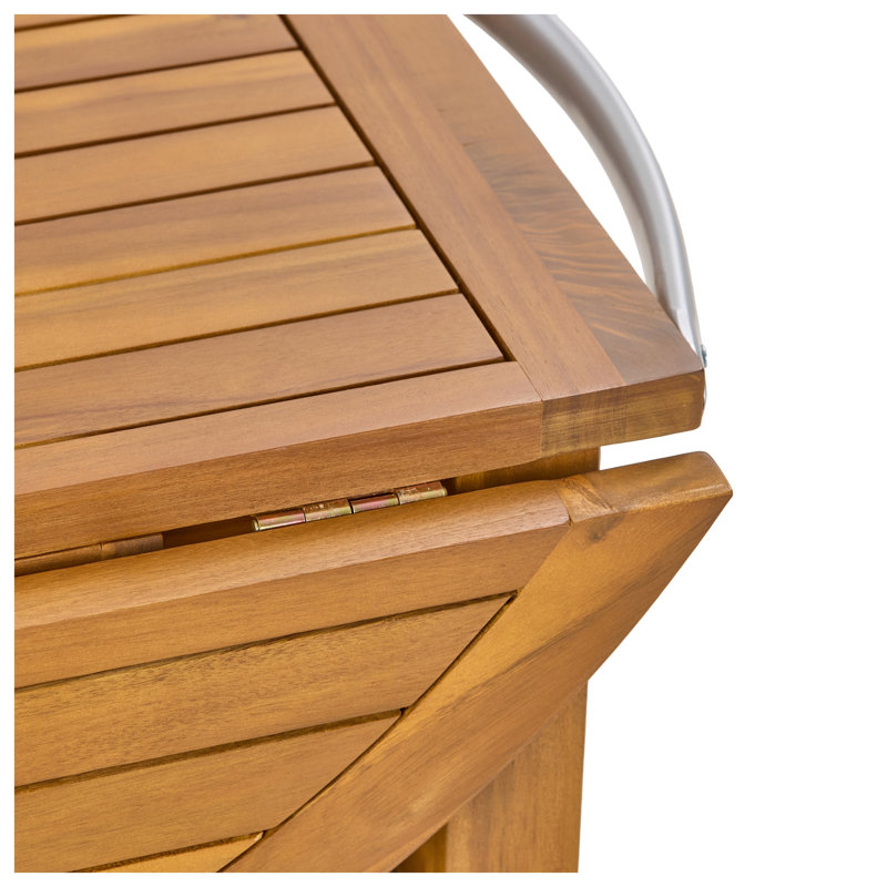Outdoor Acacia Wood Bar Cart with Foldable Tabletop - Teak Finish