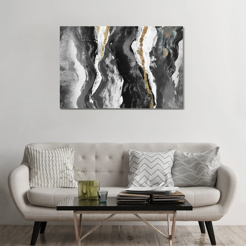 Effectus II, Black/White/Gold, 32" H x 48" W